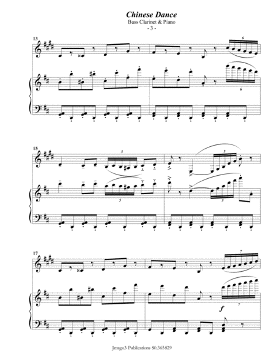 Tchaikovsky: Chinese Dance from Nutcracker Suite for Bass Clarinet & Piano Bass Clarinet scores gallery preview page 4