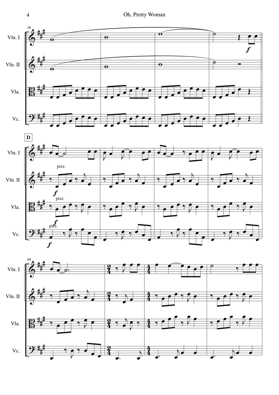 Oh, Pretty Woman String Quartet scores gallery preview page 4
