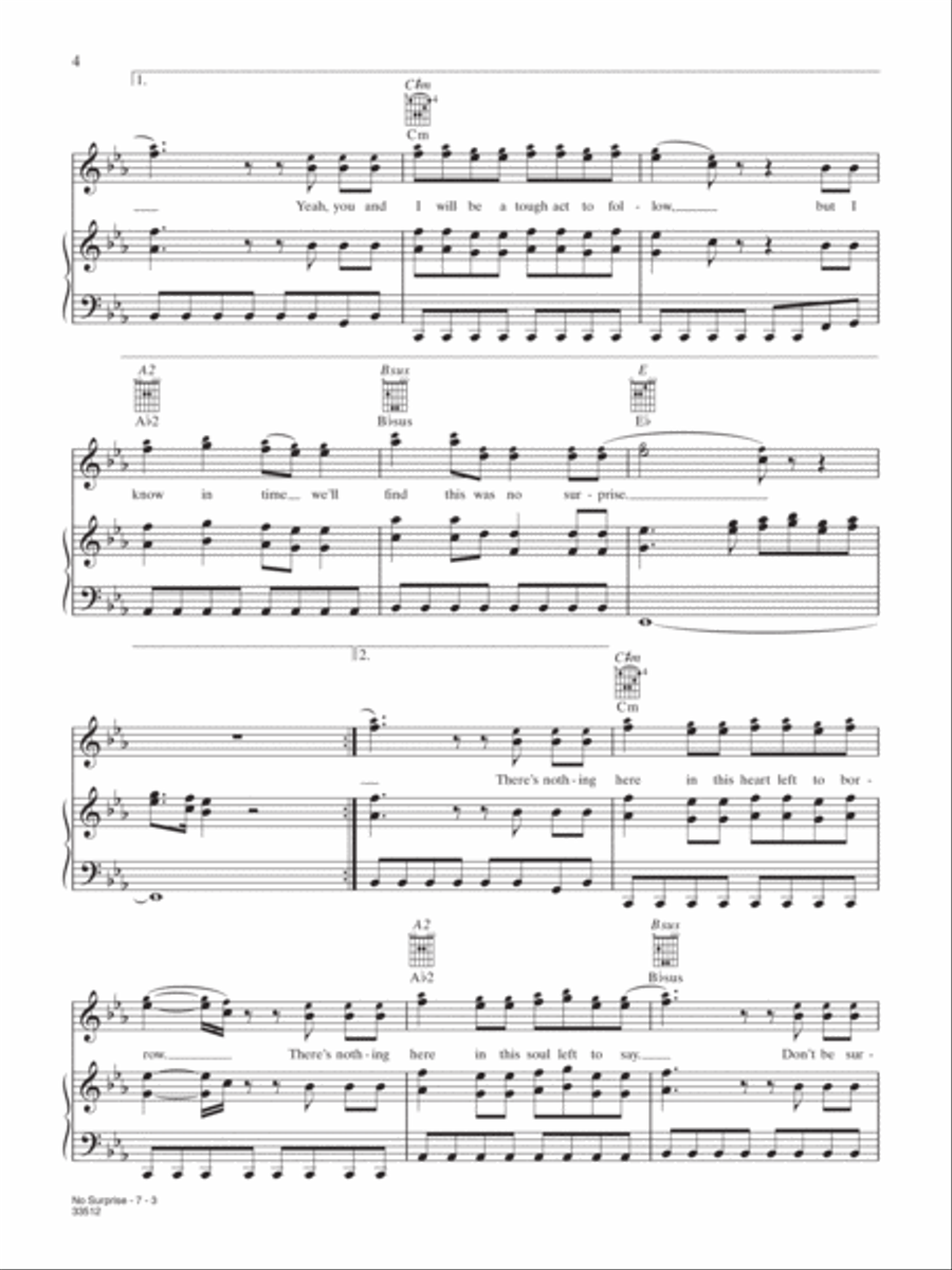 No Surprise No Surprise Piano, Vocal, Guitar scores gallery preview page 3