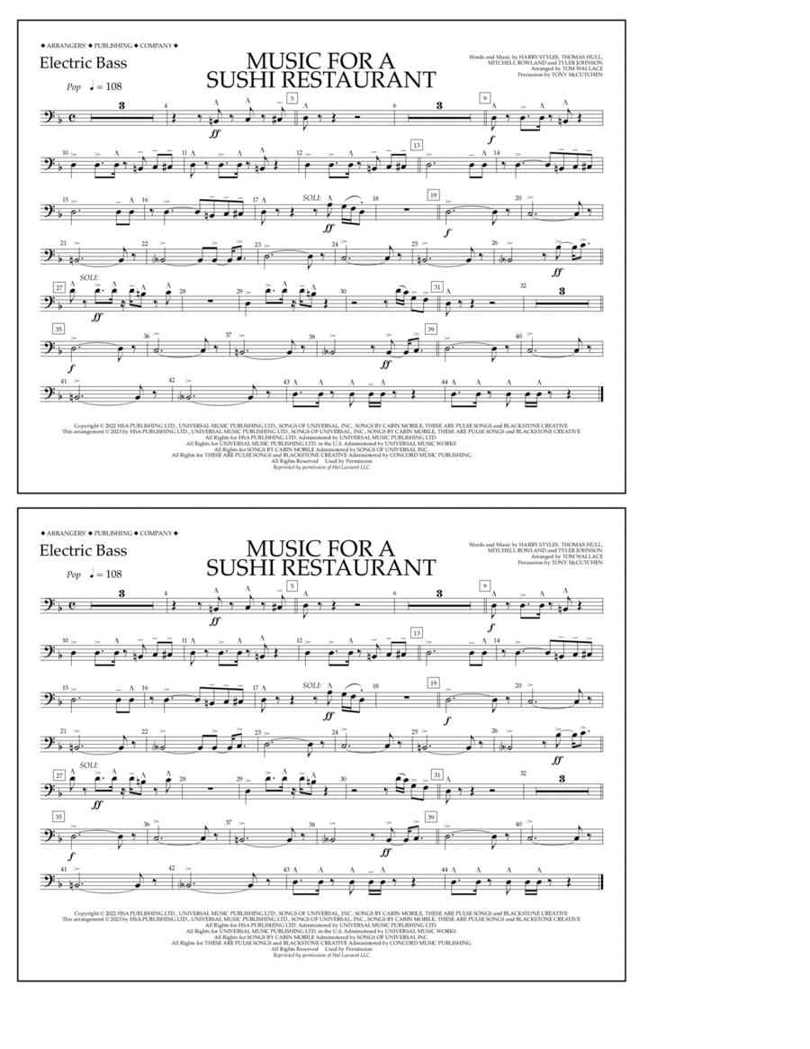 Music For A Sushi Restaurant (arr. Tom Wallace) - Electric Bass Marching Band scores gallery preview page 1