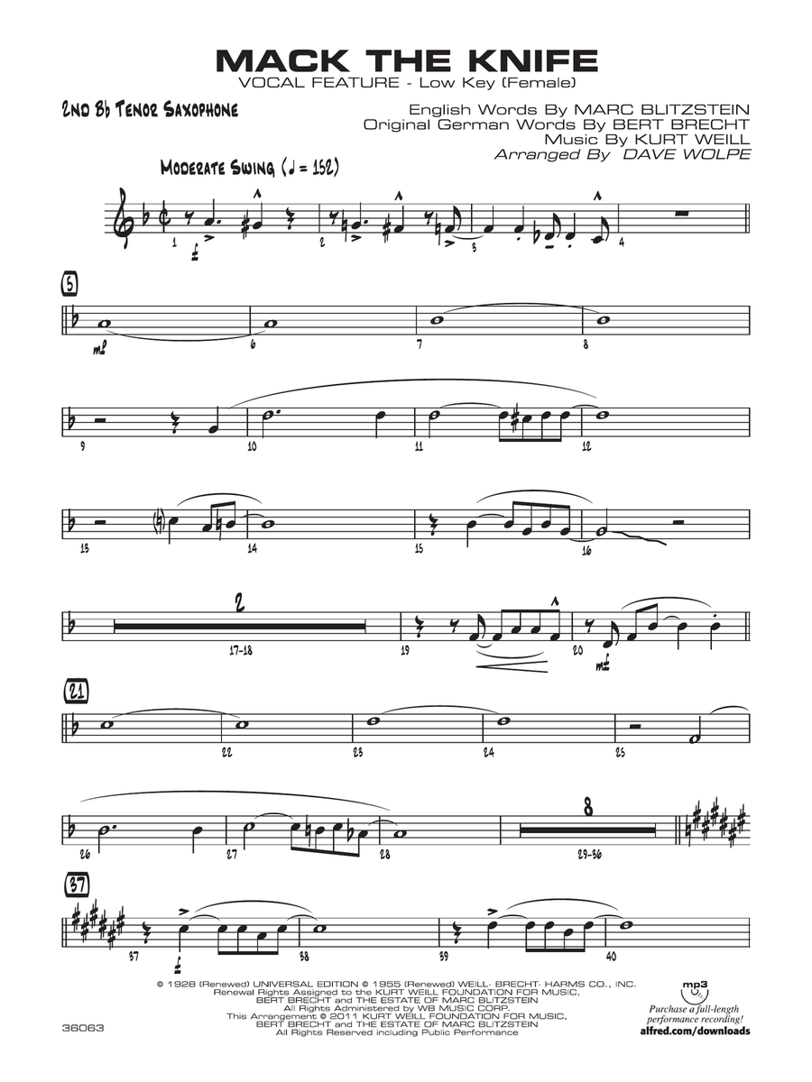 Mack the Knife: 2nd B-flat Tenor Saxophone