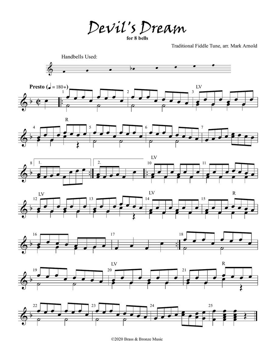 Devil's Dream - for 8 handbells (duet or quartet) Handbell Choir scores gallery preview page 1