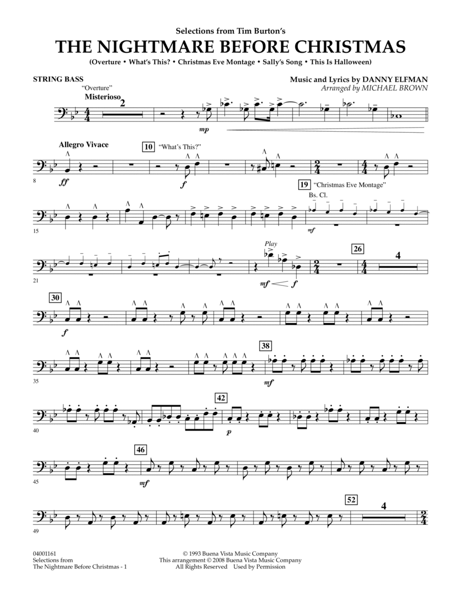 Selections from The Nightmare Before Christmas - String Bass Concert Band scores gallery preview page 1