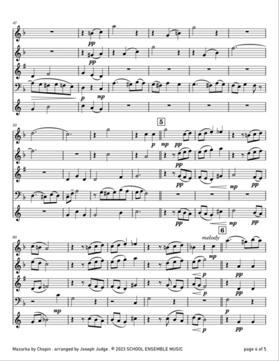 Mazurka by Chopin for Woodwind Quartet in Schools Woodwind Quartet scores gallery preview page 4