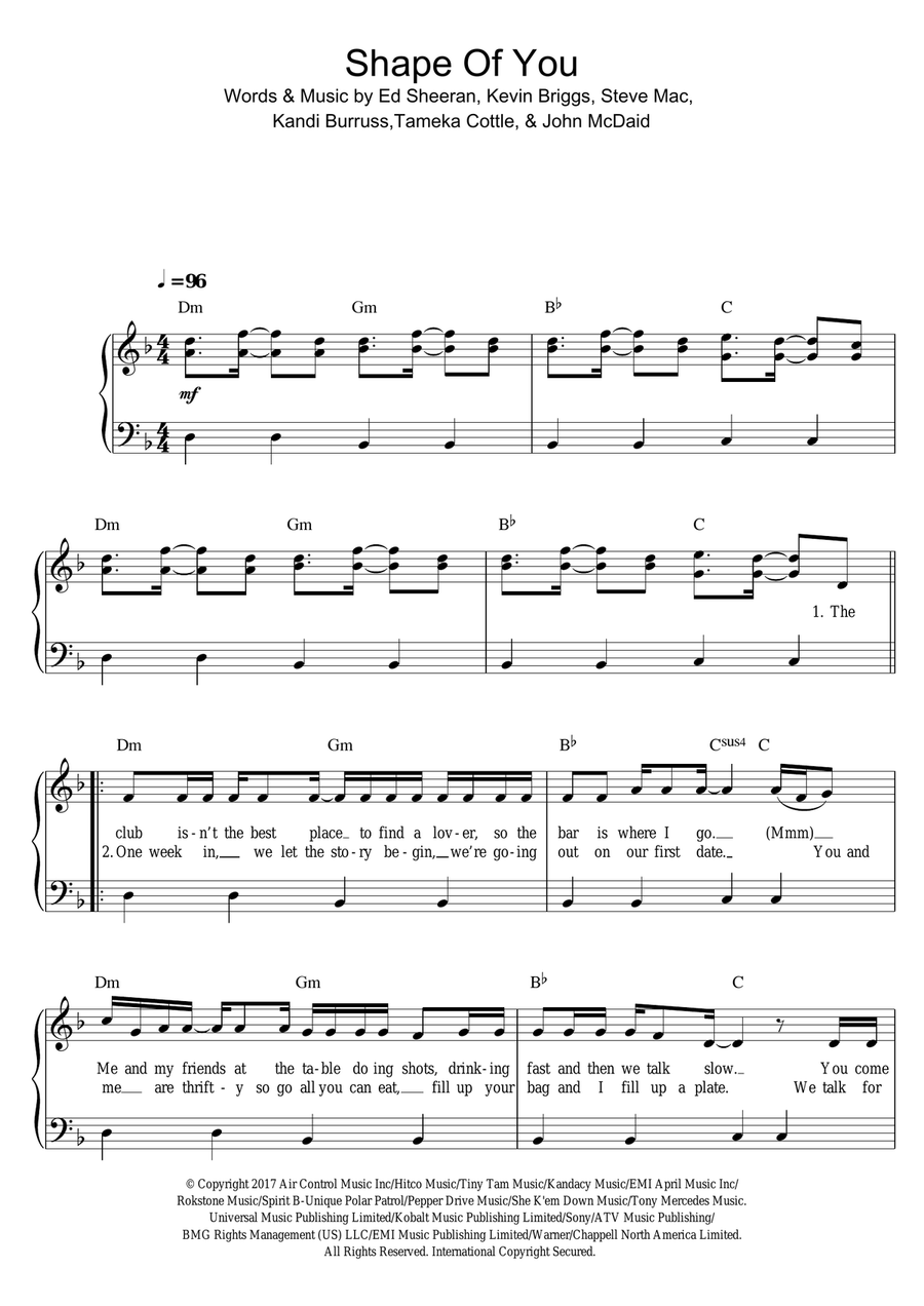 Shape Of You Easy Piano scores gallery preview page 1