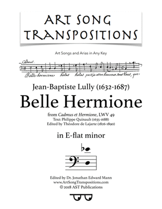 Book cover for LULLY: Belle Hermione (transposed to E-flat minor)