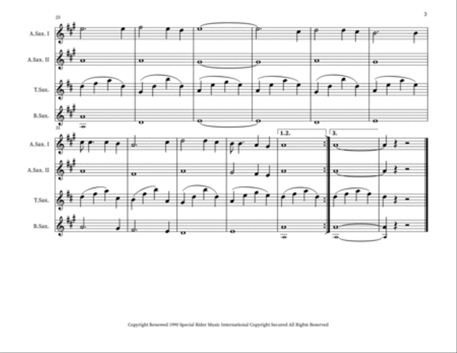 Blowin' In The Wind Saxophone Quartet scores gallery preview page 3