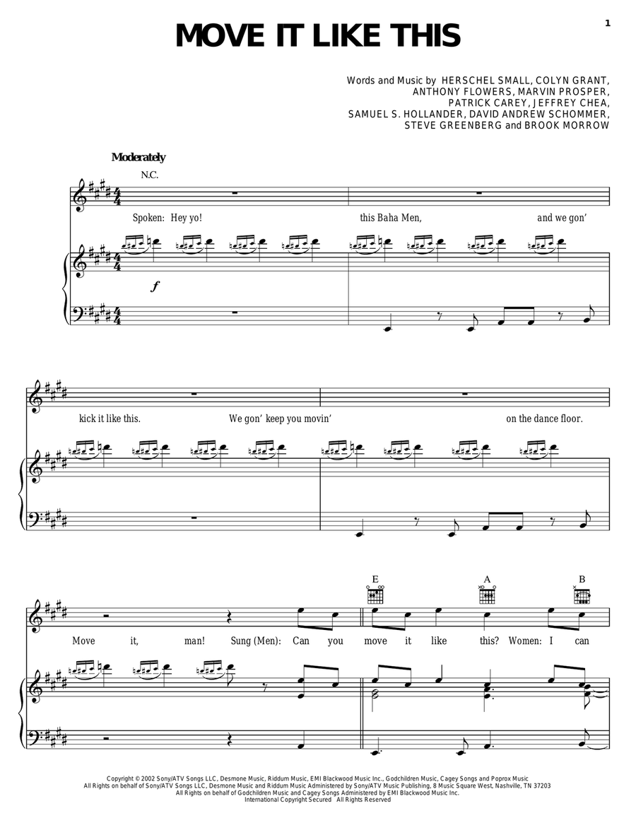 Move It Like This Move It Like This Piano, Vocal, Guitar scores gallery preview page 1