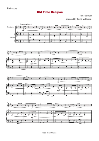 Old Time Religion, Gospel Song for Trombone (Treble Clef in B Flat) and Piano