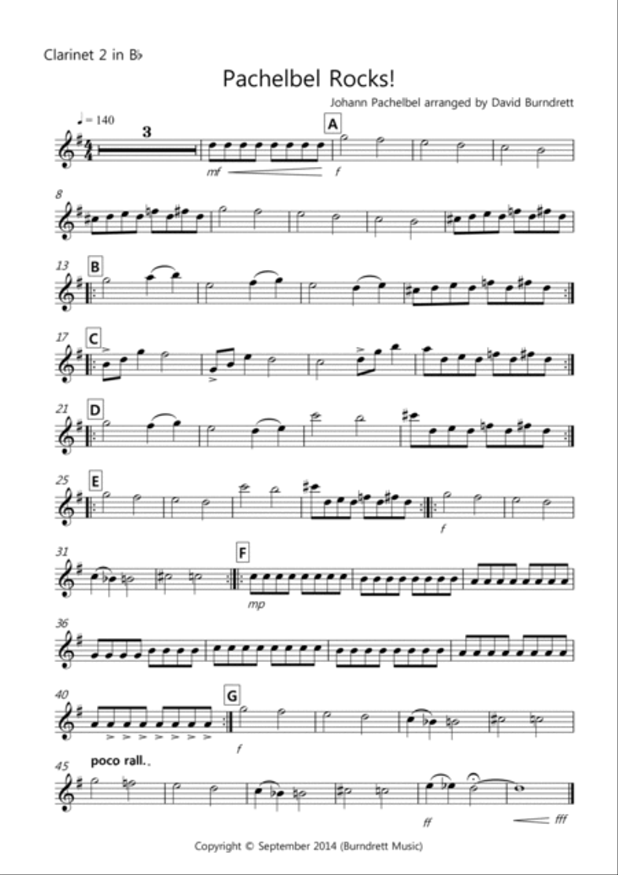 Pachelbel Rocks! for Clarinet Quartet Clarinet Quartet scores gallery preview page 6
