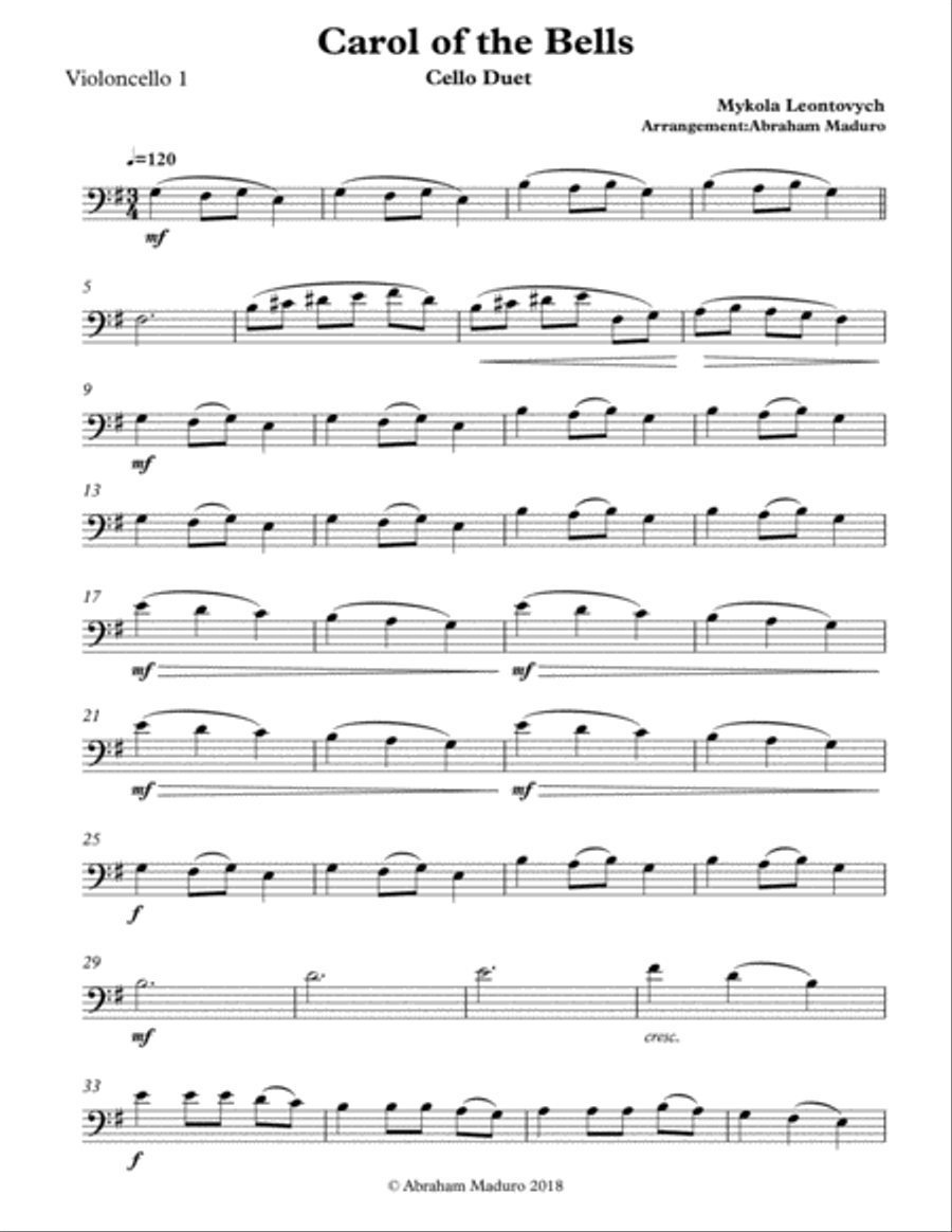 Carol Of The Bells Cello Duet String Duet scores gallery preview page 6