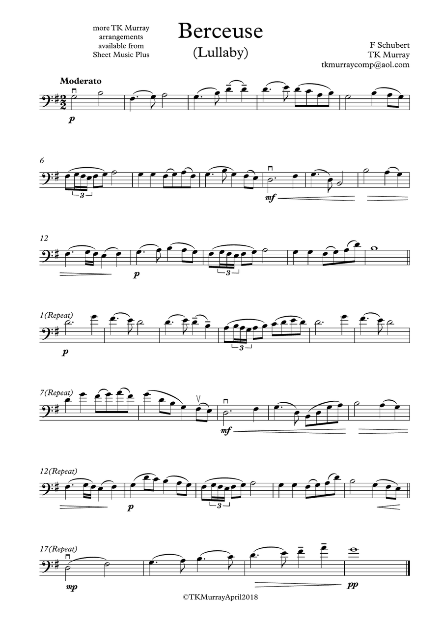 Schubert - Lullaby (Berceuse) - 2nd. Cello Part - Suzuki Bk.3 Cello Solo scores gallery preview page 1