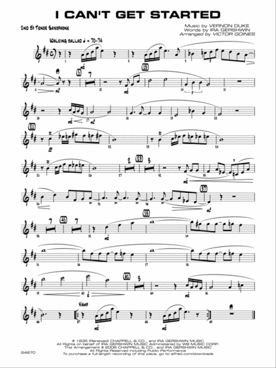 I Can't Get Started: 2nd B-flat Tenor Saxophone Jazz Ensemble scores gallery preview page 1