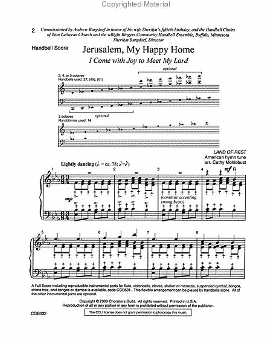 Jerusalem My Happy Home Handbell Choir scores gallery preview page 2