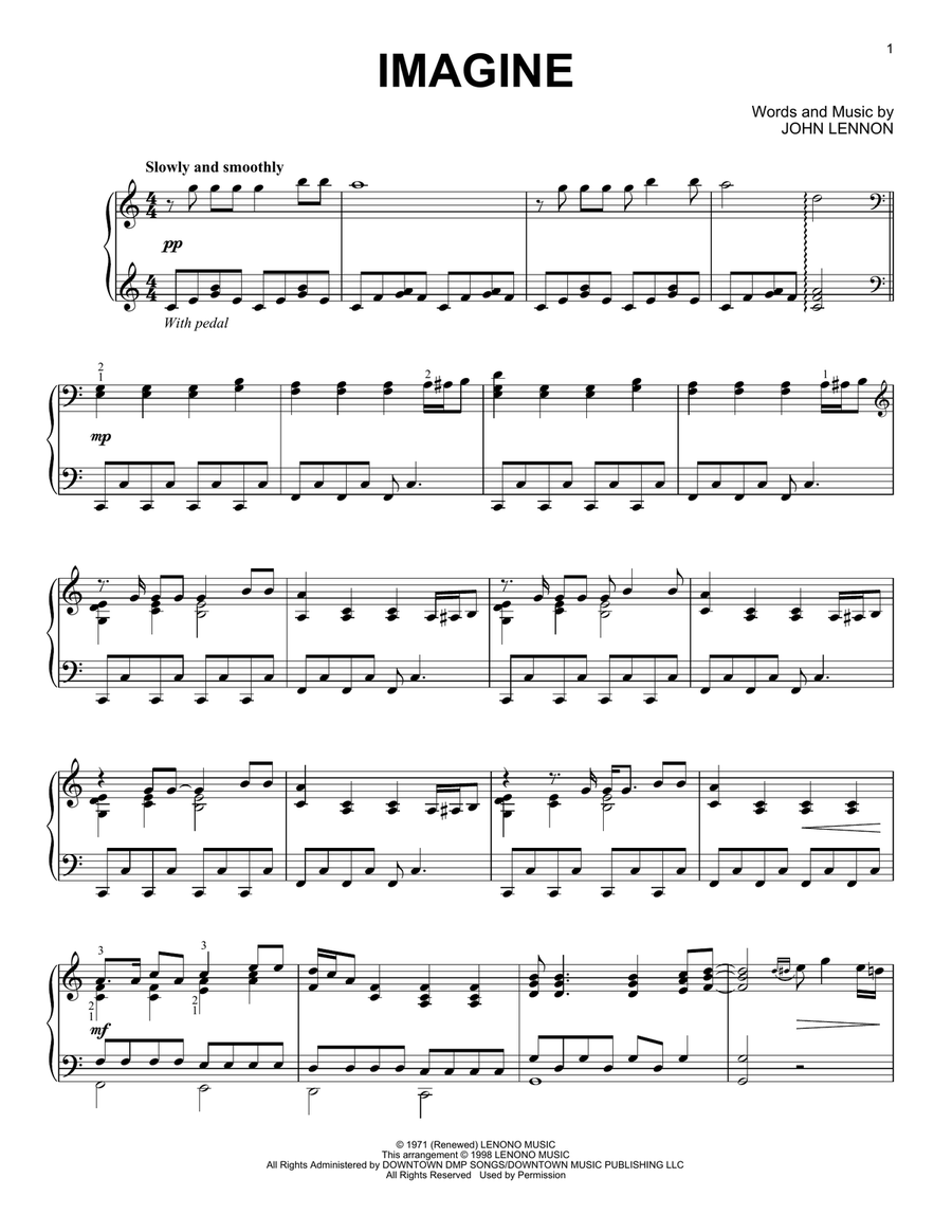 Imagine Piano Solo scores gallery preview page 1