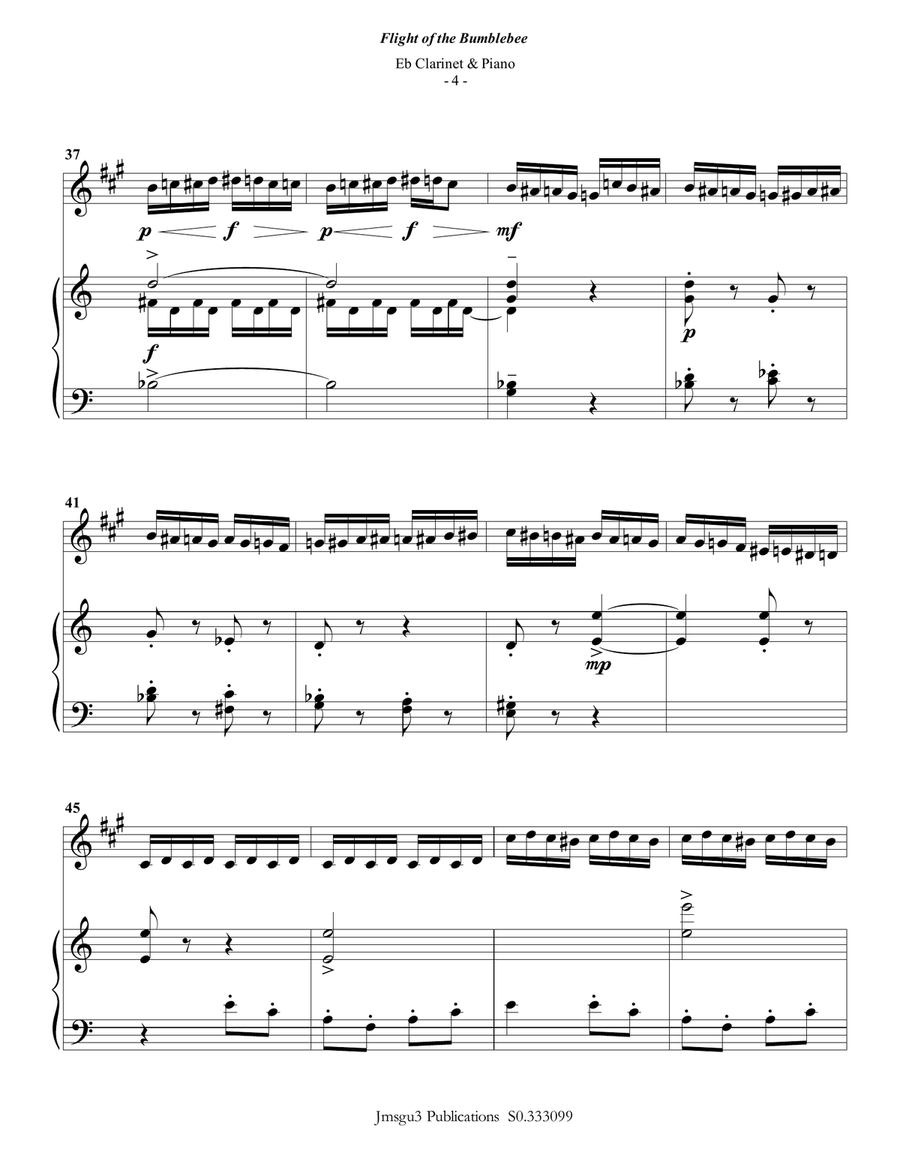 Korsakov: Flight of the Bumblebee for Eb Clarinet & Piano Woodwind Duet scores gallery preview page 4