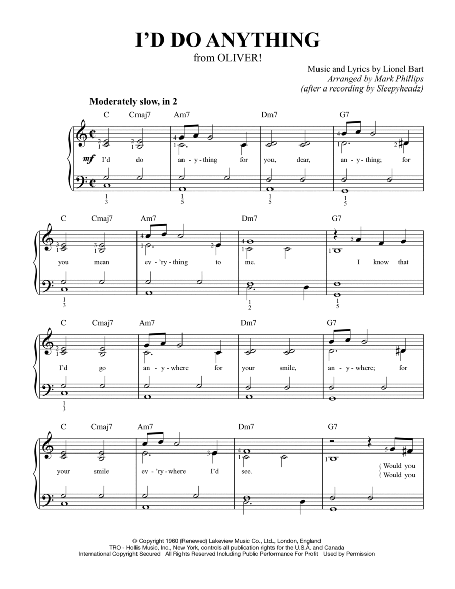 I'd Do Anything Easy Piano scores gallery preview page 1