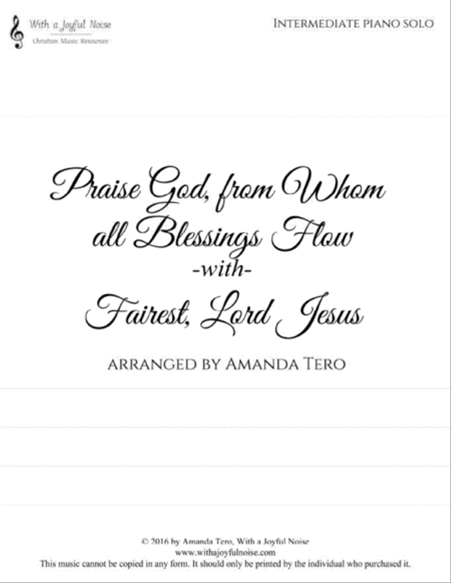 Praise God From Whom all Blessings Flow/Fairest Lord Jesus Piano Solo scores gallery preview page 2