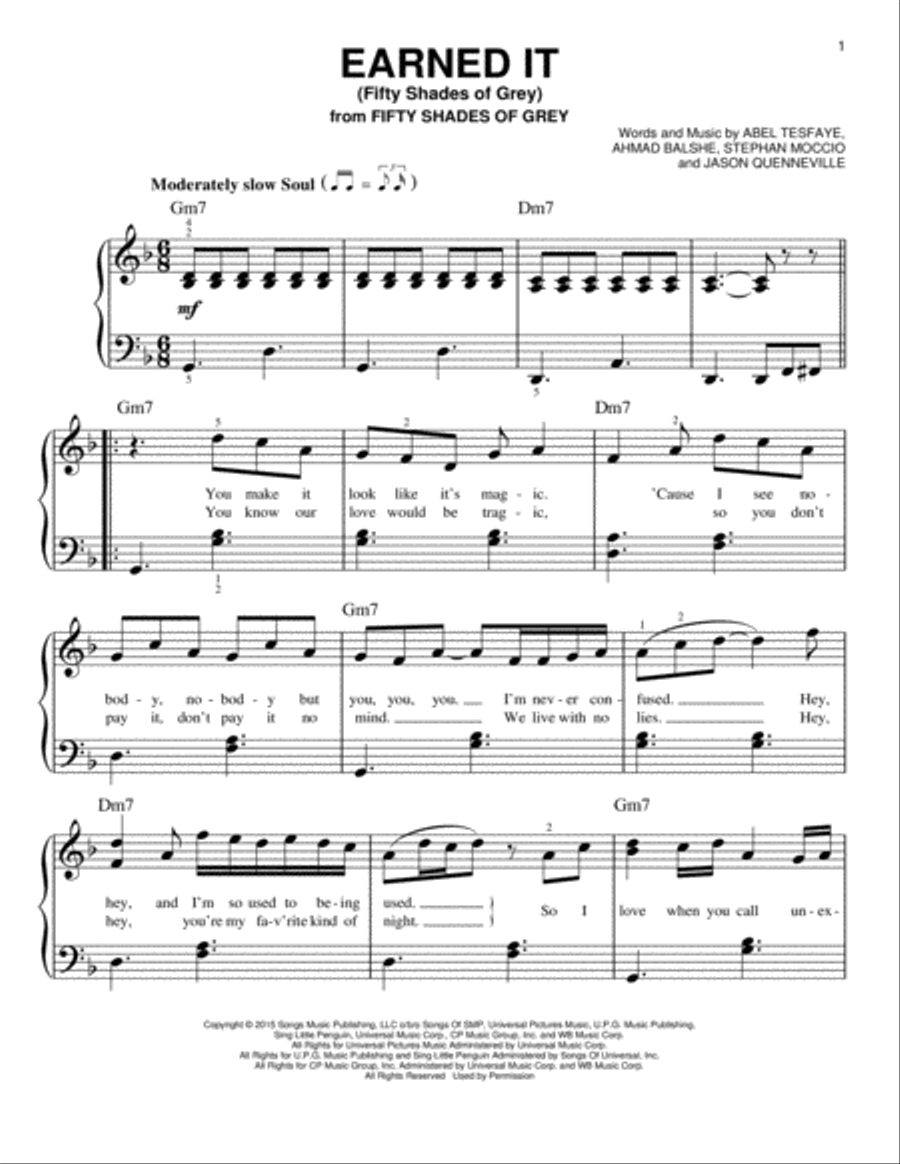 Earned It (Fifty Shades Of Grey) Easy Piano scores gallery preview page 1