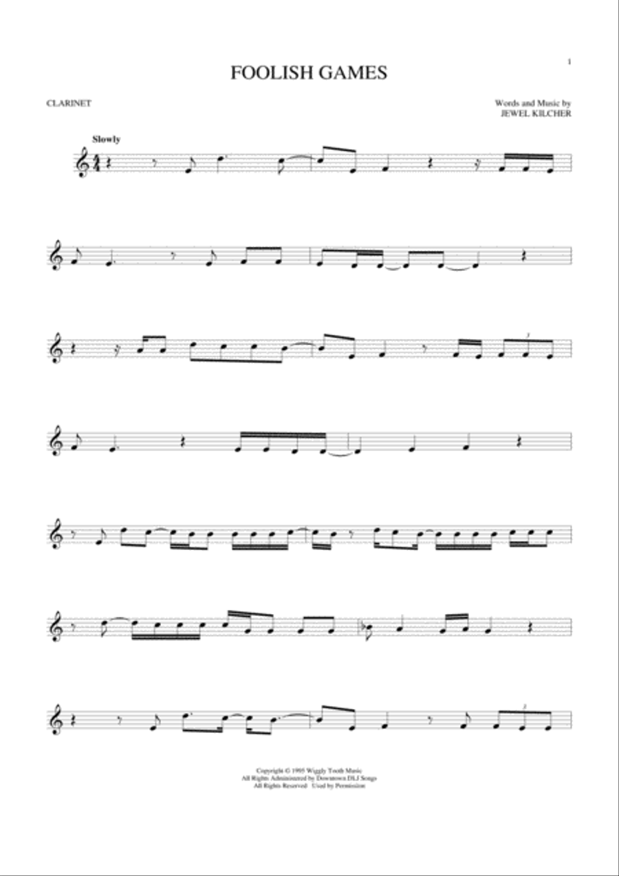 Foolish Games Clarinet Solo scores gallery preview page 1
