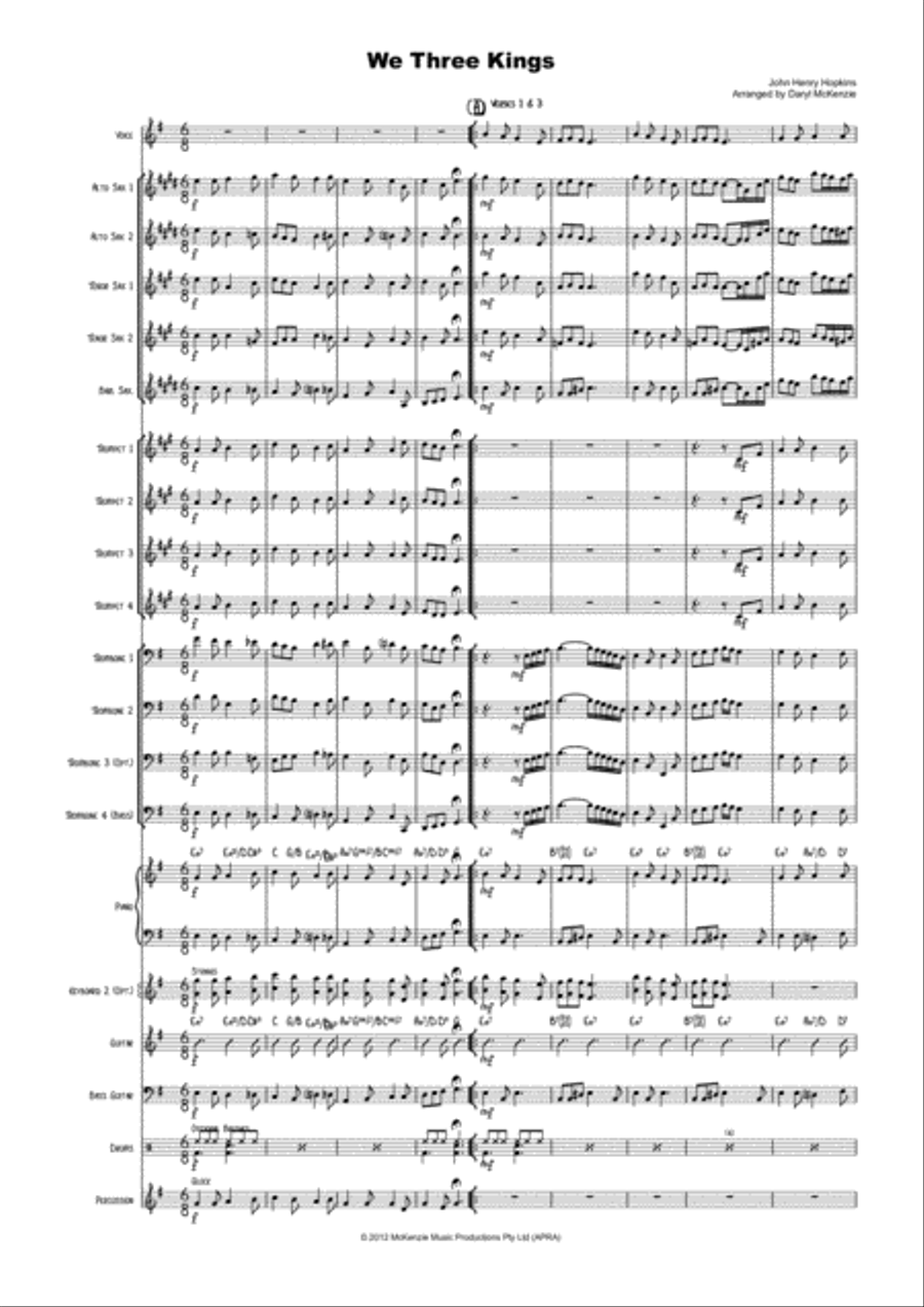We Three Kings Vocal with Big Band Traditional Key of G Jazz Ensemble scores gallery preview page 1