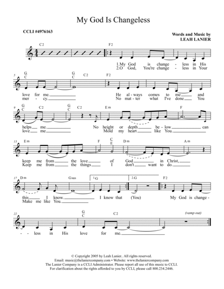 My God Is Changeless/No Condemnation - Worship Lead Sheets (Includes Lyrics, Melody & Guitar Chords image number null