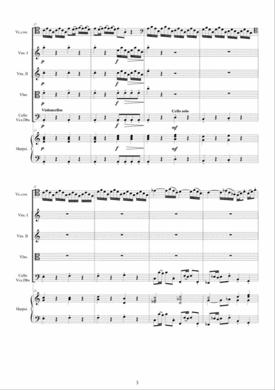 Vivaldi - Cello Concerto No.4 in A minor RV 422 for Cello solo, Strings and Harpsichord Chamber Orchestra scores gallery preview page 3