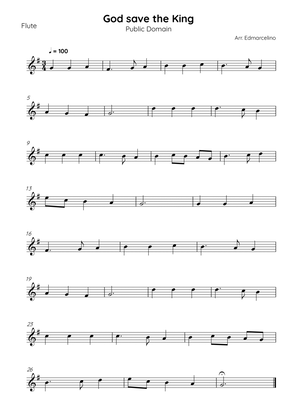 God Save the King - Simple arrange for Flute Beginners