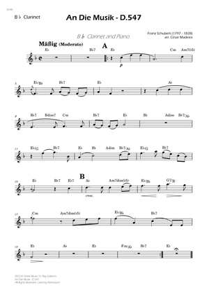 An Die Musik - Bb Clarinet Solo - W/Chords