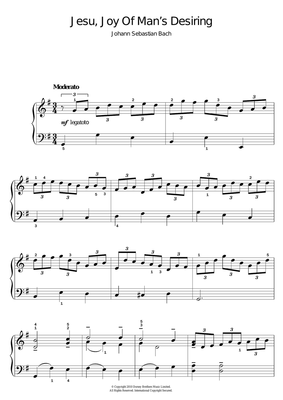 Jesu, Joy Of Man's Desiring by Johann Sebastian Bach Easy Piano - Digital Sheet Music