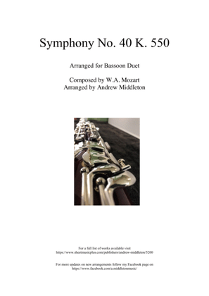 Book cover for Symphony No. 40 arranged for Bassoon Duet