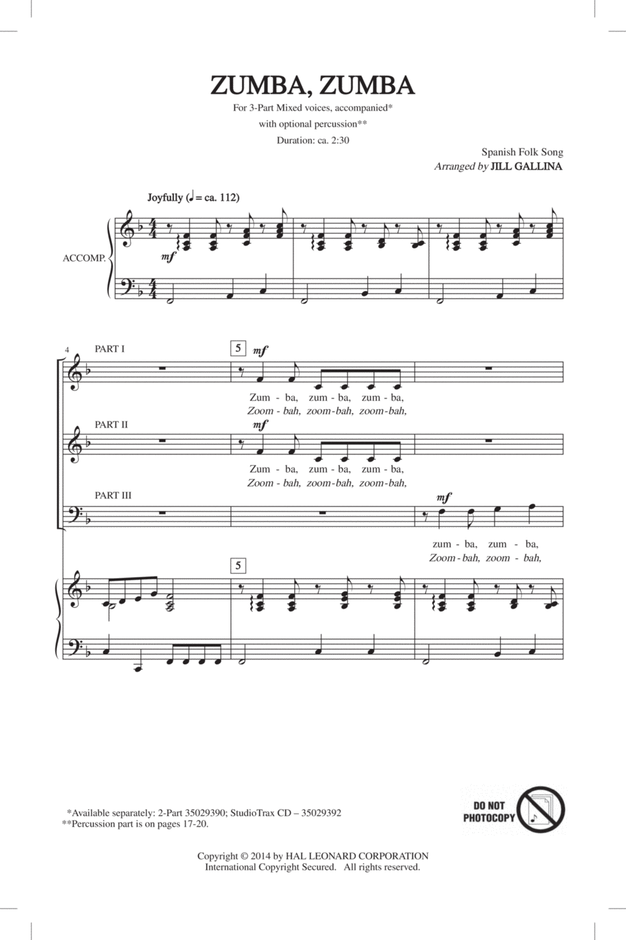 Zumba, Zumba 3-Part scores gallery preview page 1