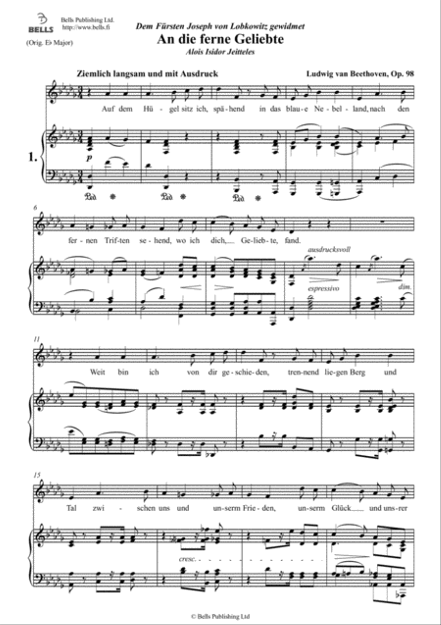 An die ferne Geliebte, Op. 98 (D-flat Major) Voice Solo scores gallery preview page 1
