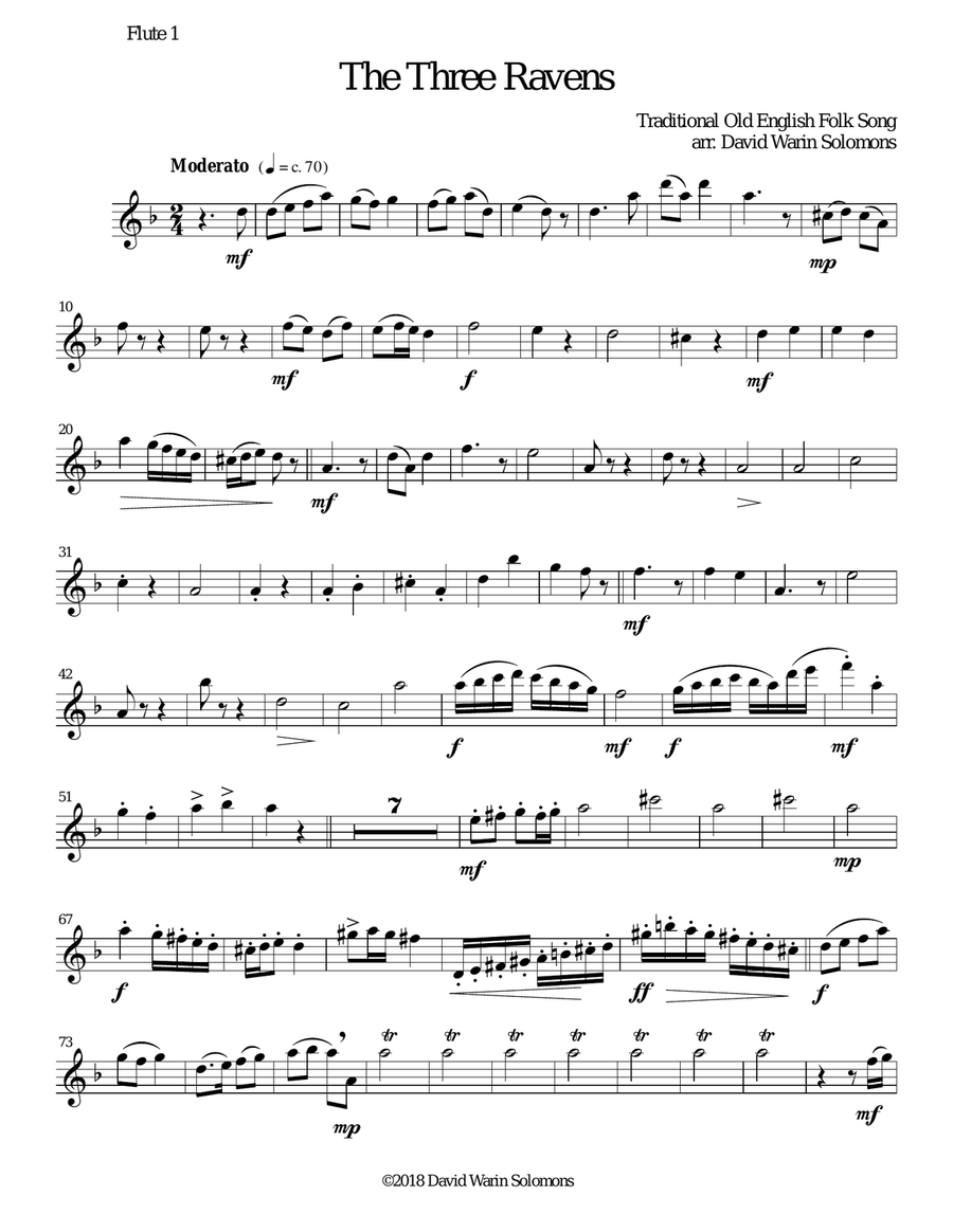 Variations on The Three Ravens for flute quintet Flute Solo scores gallery preview page 6