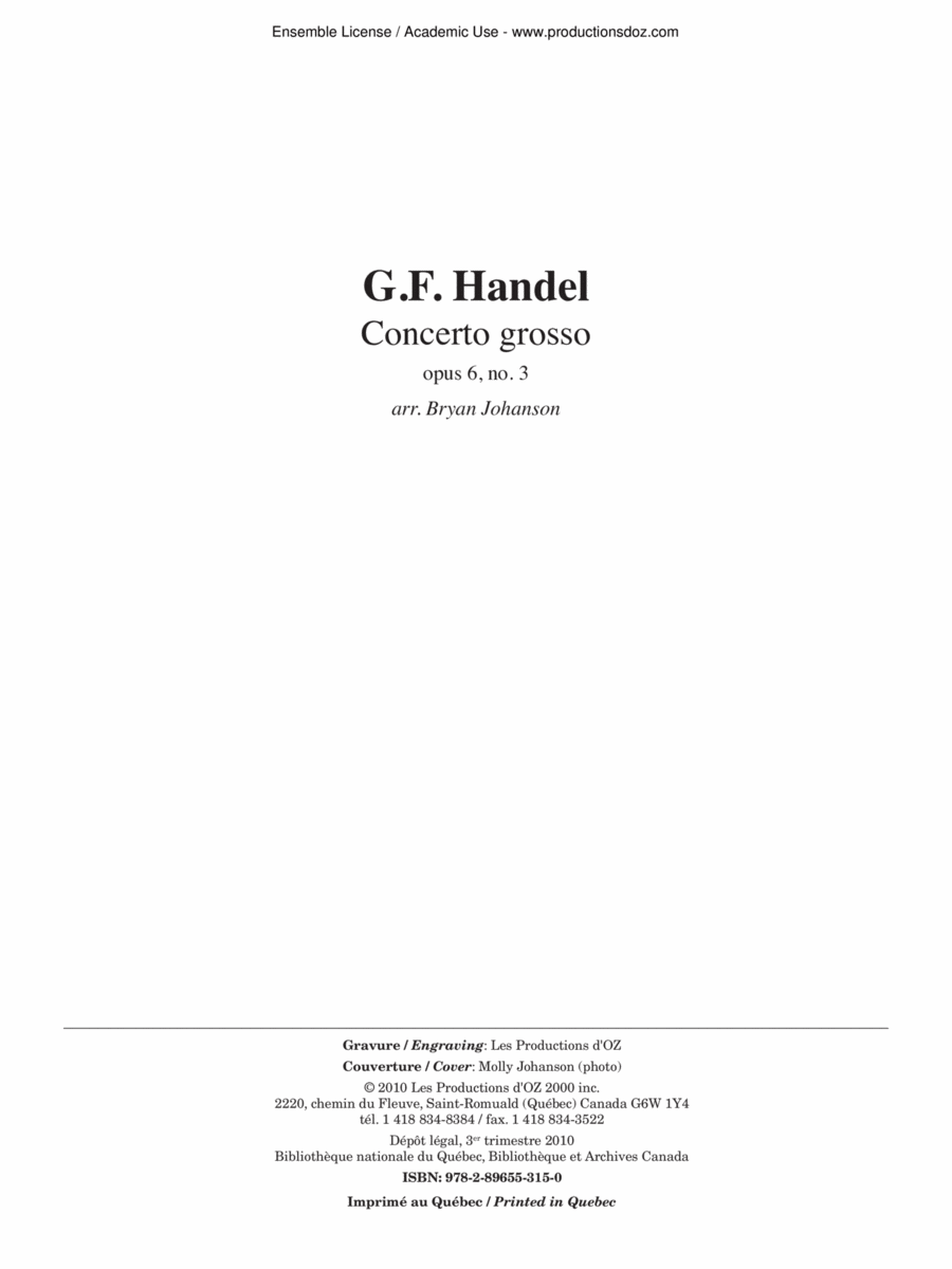 Concerto grosso, opus 6, no. 3 Guitar Ensemble scores gallery preview page 1