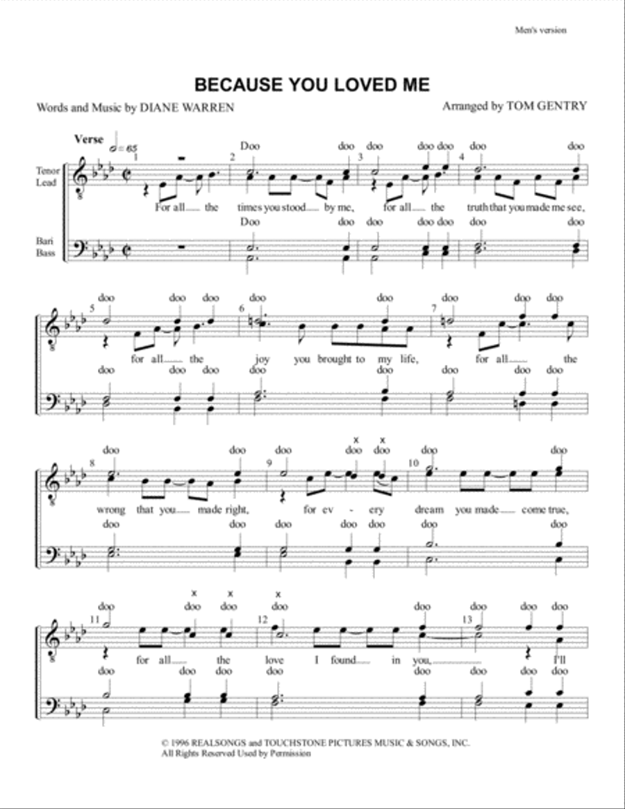 Because You Loved Me TTBB scores gallery preview page 1