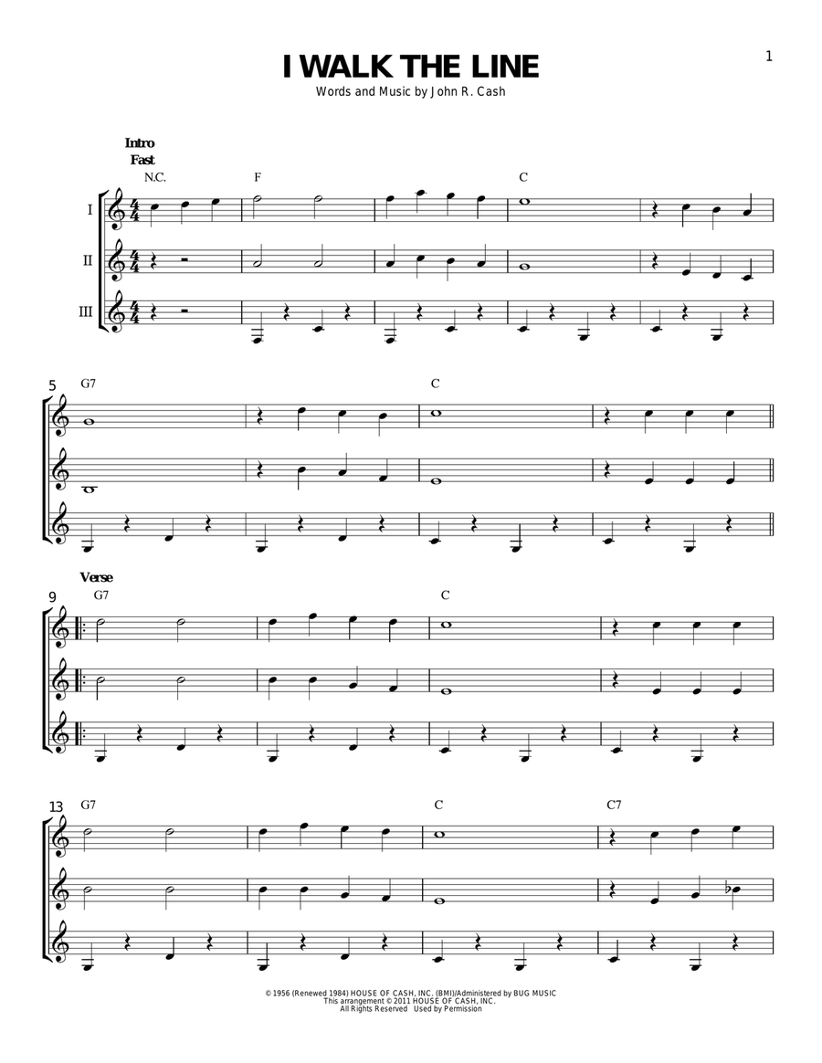 I Walk The Line Guitar Ensemble scores gallery preview page 1