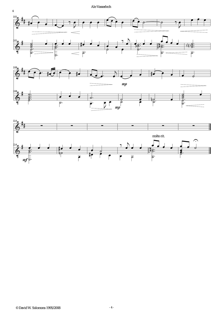 Ale Vasserlech (All the waters flow away) for cor anglais and guitar English Horn scores gallery preview page 4