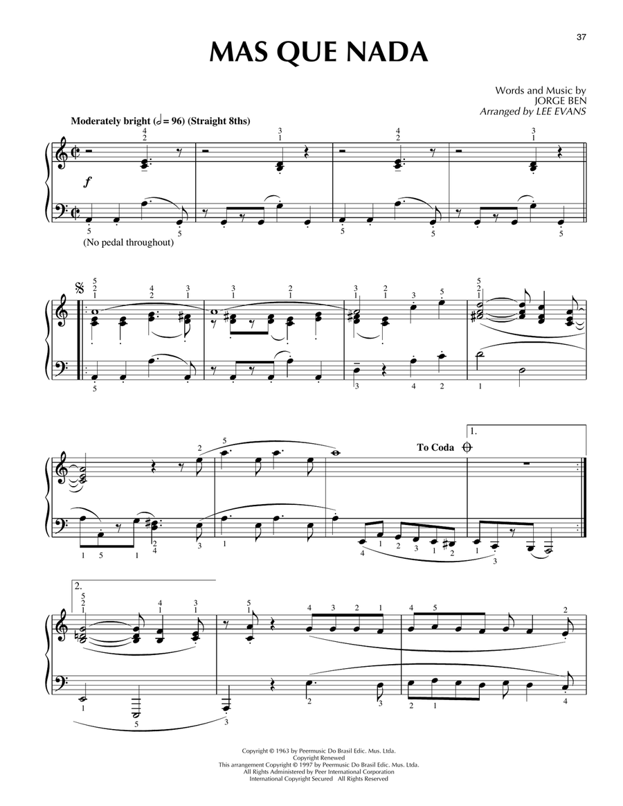 Mas Que Nada Piano Solo scores gallery preview page 1