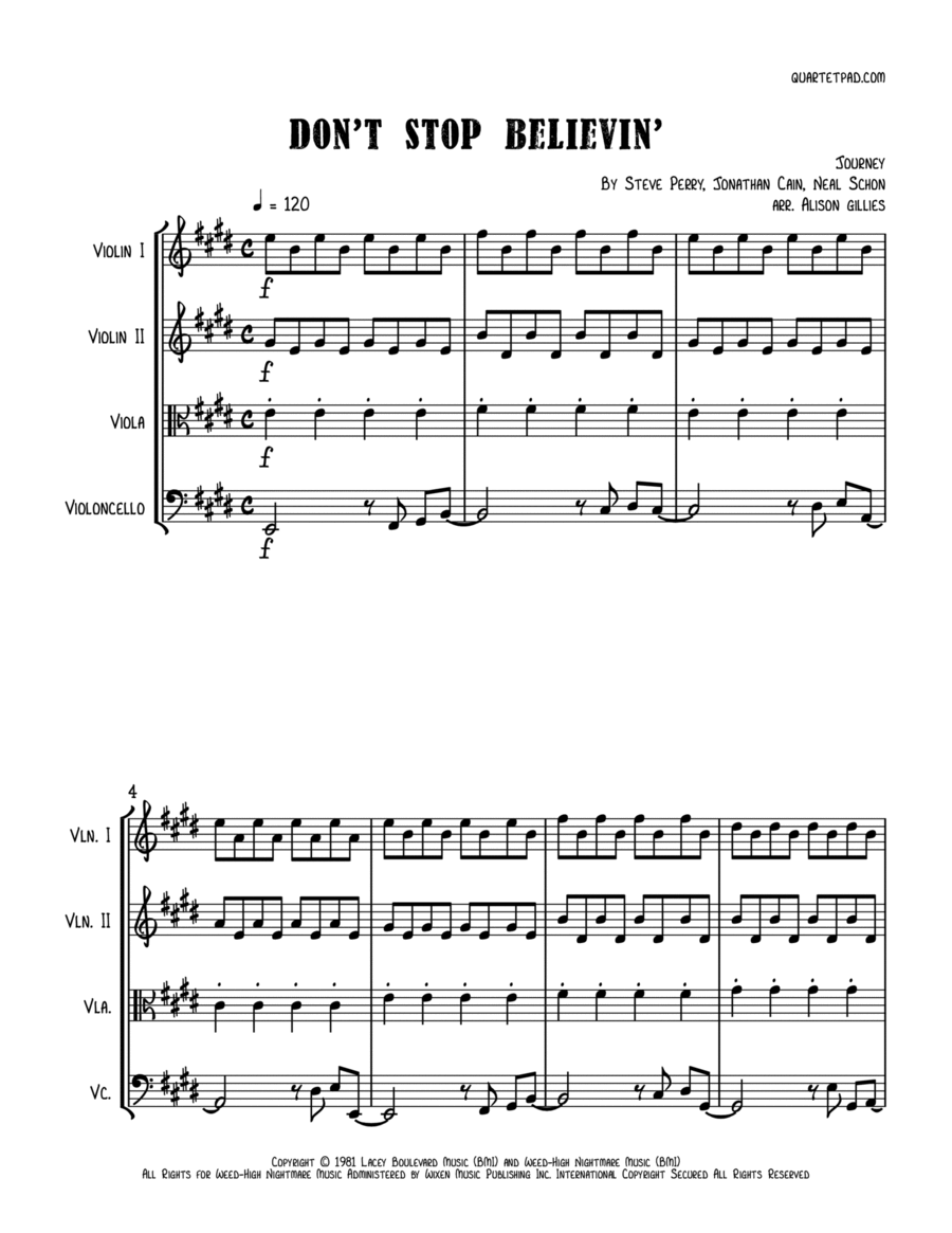 Don't Stop Believin' String Quartet scores gallery preview page 1
