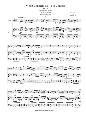 Book cover for Vivaldi - Violin Concerto No.11 in C minor RV 198 Op.9 for Violin and Piano