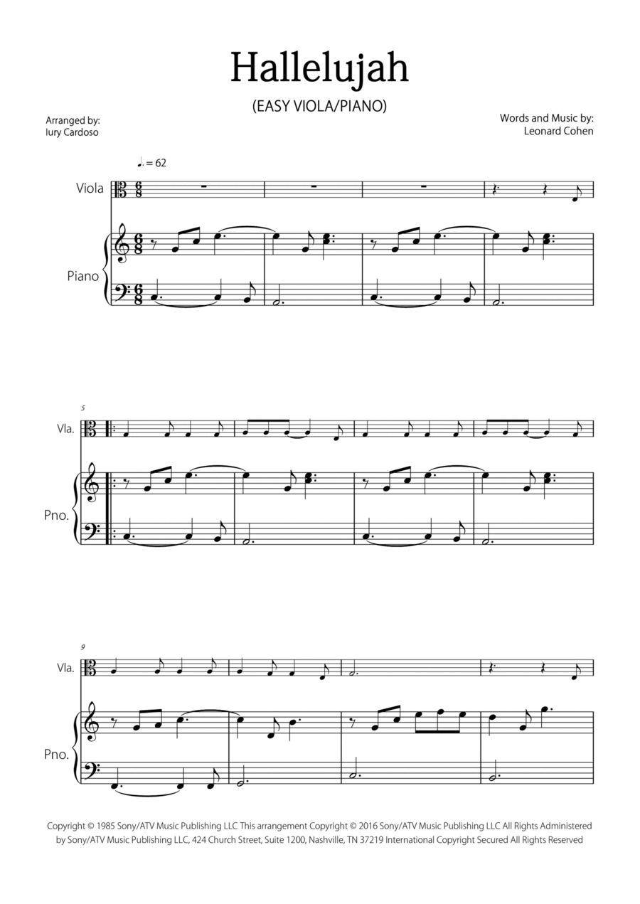 Hallelujah Viola scores gallery preview page 1