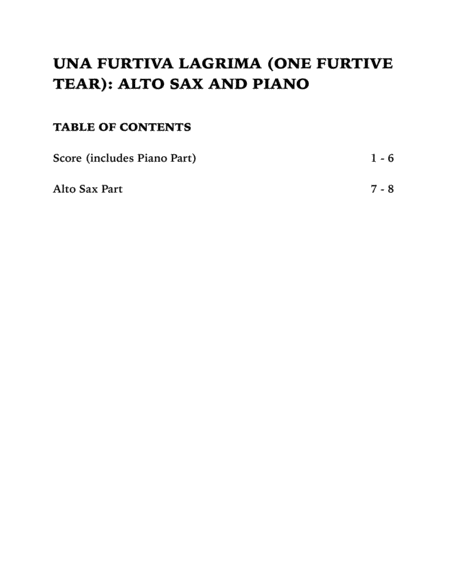 One Furtive Tear (Una Furtiva Lagrima): Alto Sax and Piano image number null