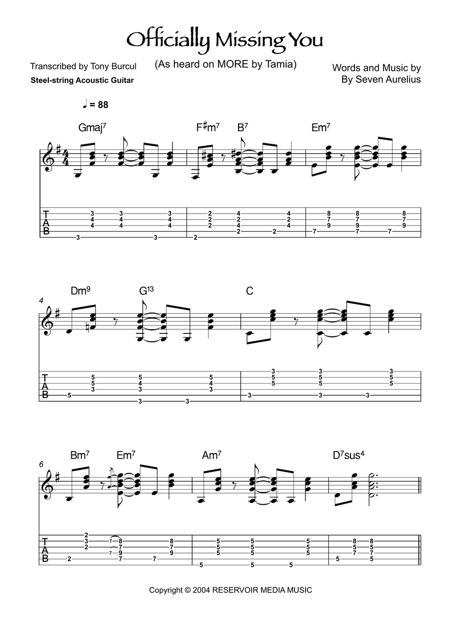 Officially Missing You Guitar Tablature scores gallery preview page 1