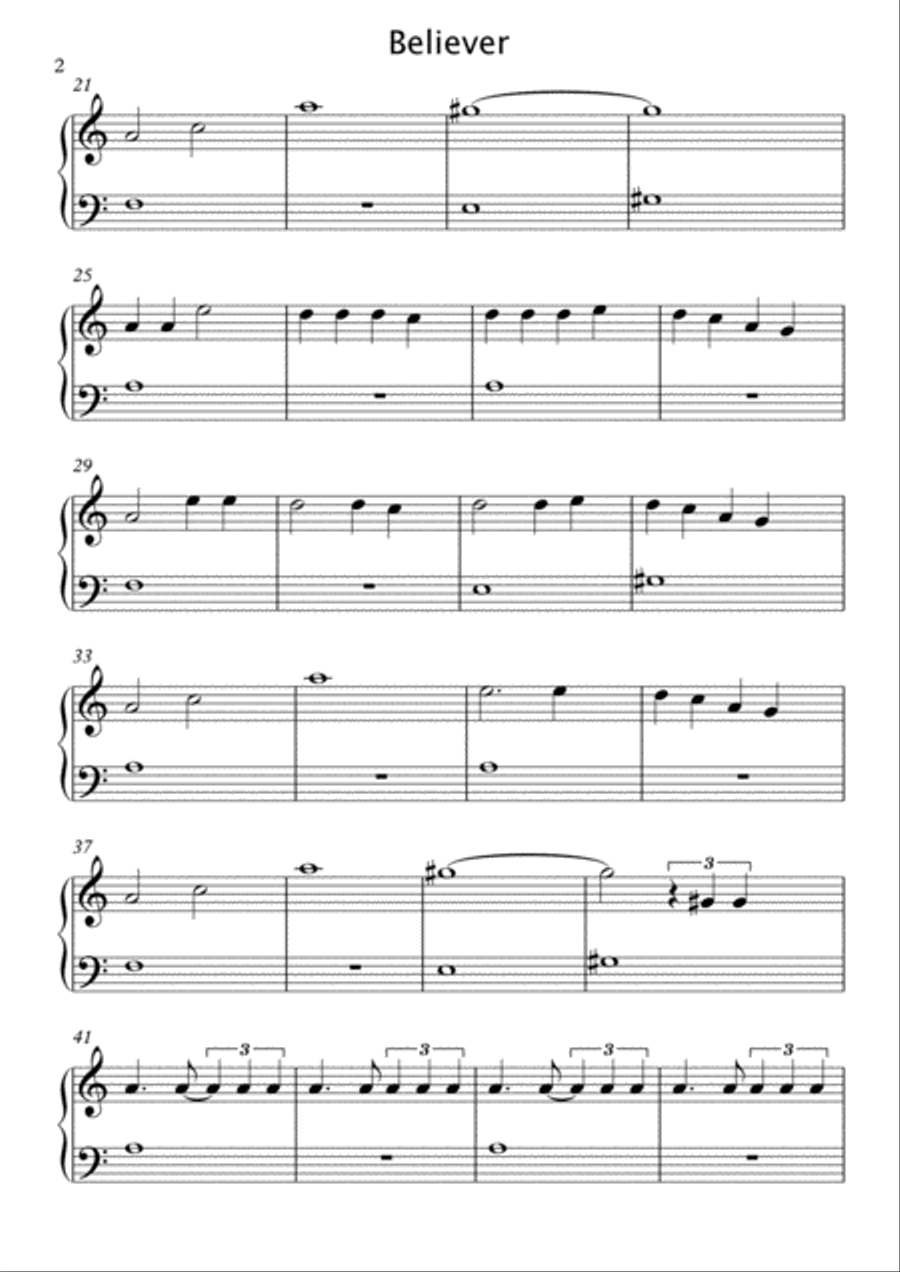 Believer Believer Easy Piano scores gallery preview page 2