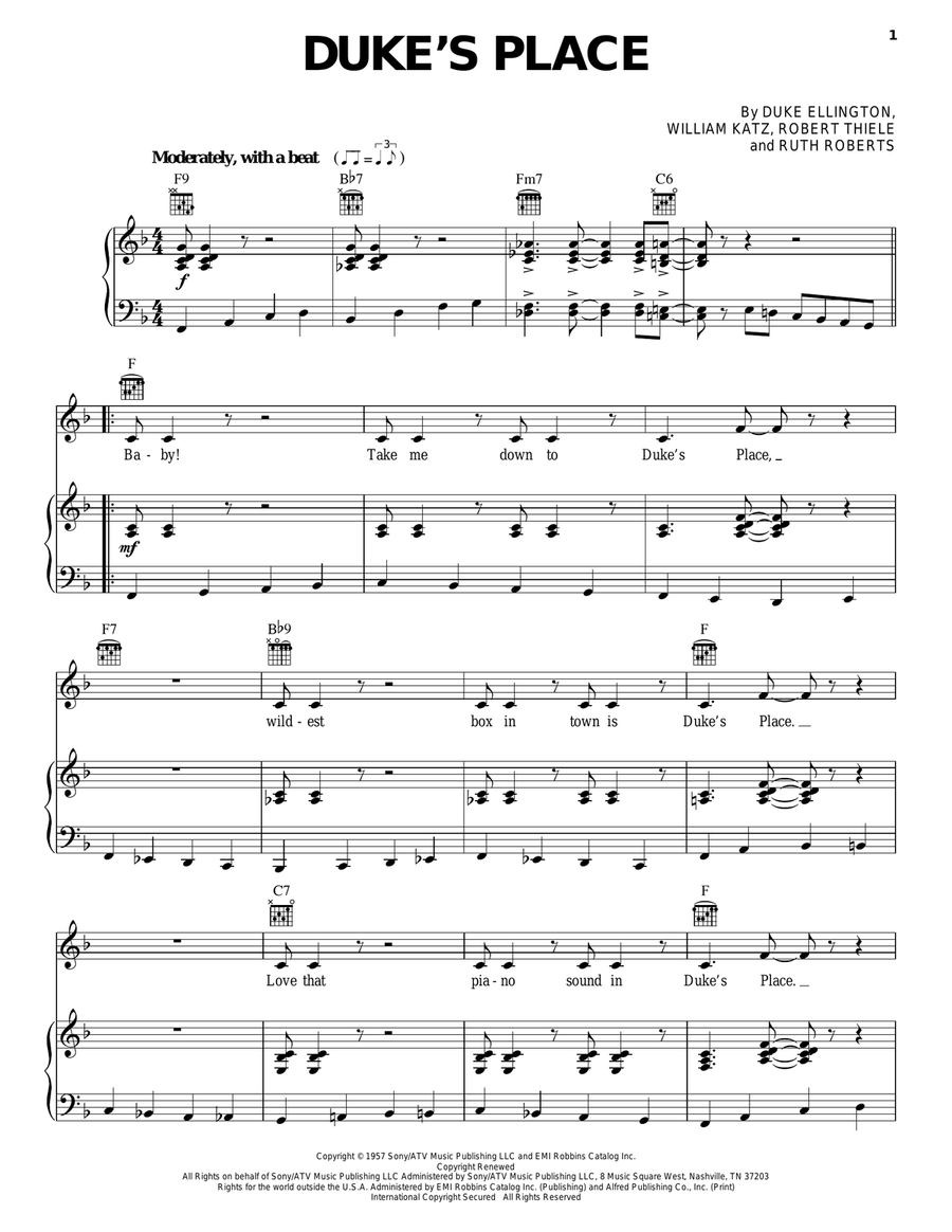 Duke's Place Piano, Vocal, Guitar scores gallery preview page 1