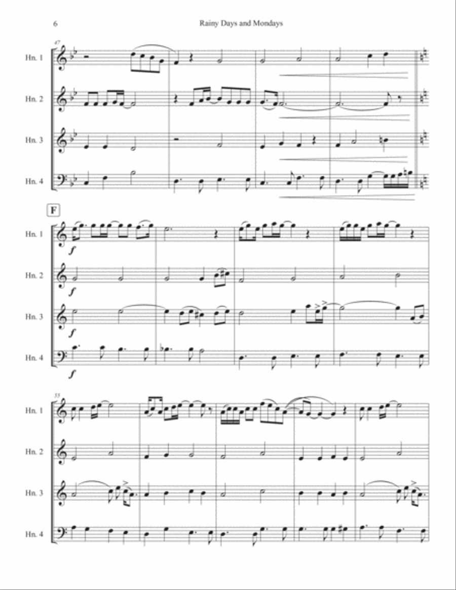 Rainy Days And Mondays Brass Quartet scores gallery preview page 6