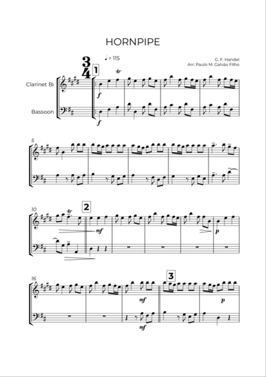 HORNPIPE - HANDEL - CLARINET & BASSOON Woodwind Duet scores gallery preview page 2