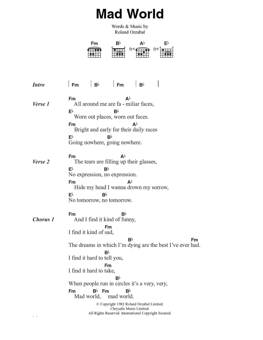 Mad World Acoustic Guitar scores gallery preview page 1