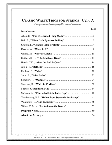 Classic Waltz Trios for Strings Cello Trio